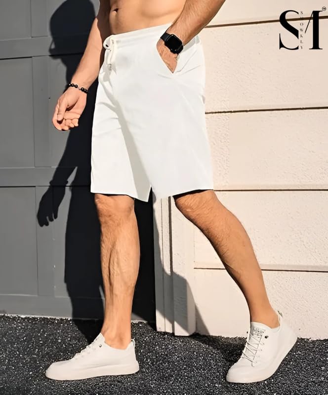 SMOWKLY Men's Premium Polycotton Casual Ribbed Shorts || Elastic & Drawstring Waist with 2 Pocket || Loose Fit Lightweight Burmuda Perfect for Workout, Beach & Summer ||Shorts Pant for Men - Image 3
