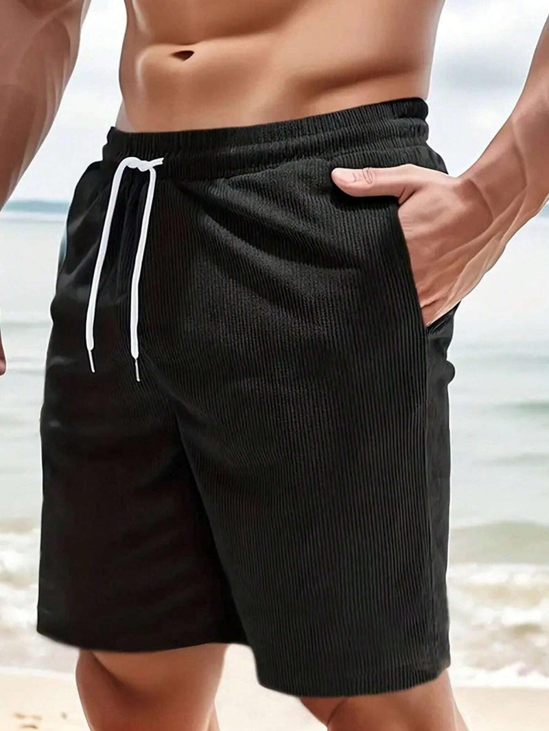 SMOWKLY Men's Premium Polycotton Casual Ribbed Shorts || Elastic & Drawstring Waist with 2 Pocket || Loose Fit Lightweight Burmuda Perfect for Workout, Beach & Summer ||Shorts Pant for Men - Image 2