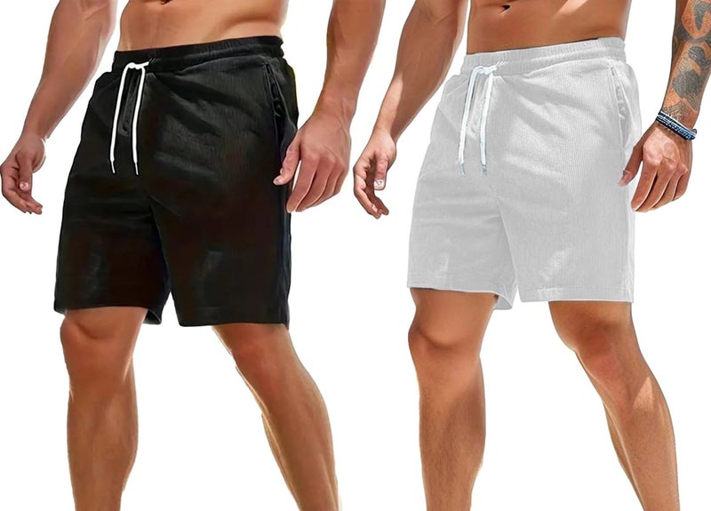 SMOWKLY Men's Premium Polycotton Casual Ribbed Shorts || Elastic & Drawstring Waist with 2 Pocket || Loose Fit Lightweight Burmuda Perfect for Workout, Beach & Summer ||Shorts Pant for Men - Image 1