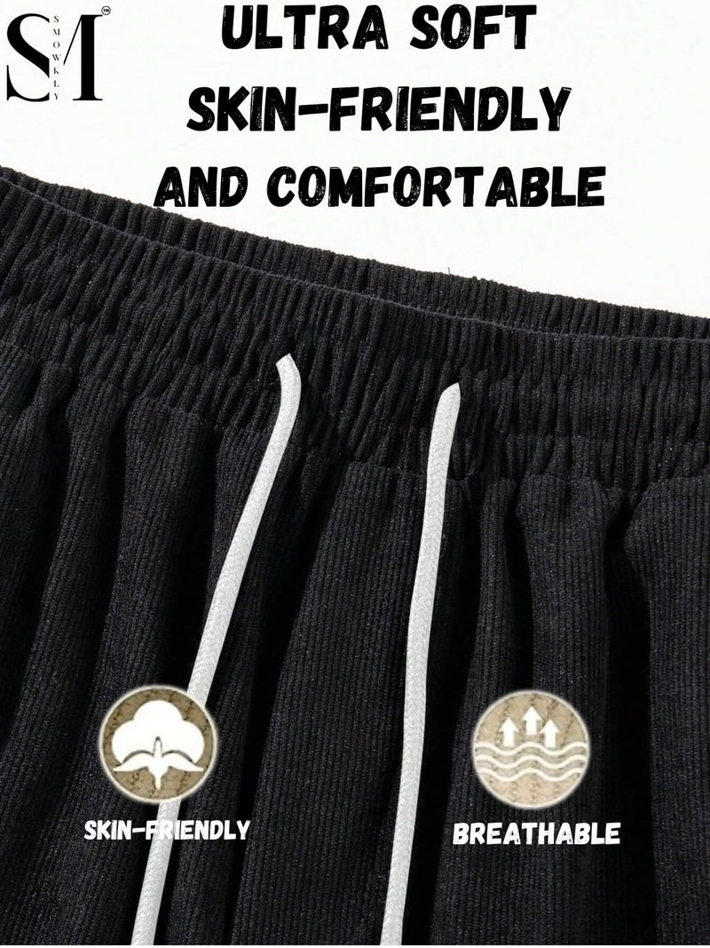 SMOWKLY Men's Premium Polycotton Casual Ribbed Shorts || Elastic & Drawstring Waist with 2 Pocket || Loose Fit Lightweight Burmuda Perfect for Workout, Beach & Summer ||Shorts Pant for Men - Image 4