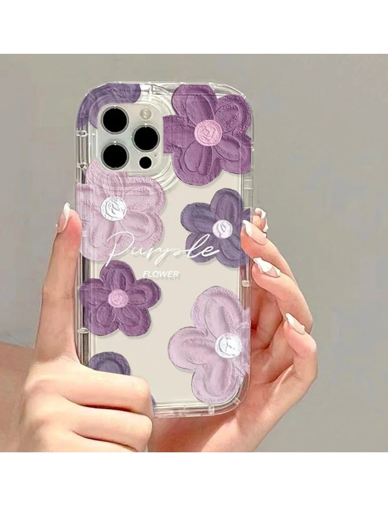 Clear Floral Case for iPhone 16 Pro – Space-Style Transparent Design with Pink Purple Flower Pattern, Shockproof & Stylish