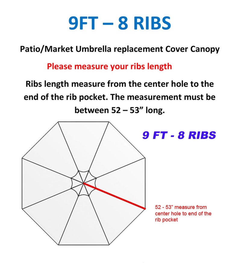 BELLRINO DECOR Replacement ROYAL BLUE" STRONG & THICK" Umbrella Canopy for 9ft 8 Ribs (Canopy Only) (LAKE BLUE-98) - Image 4