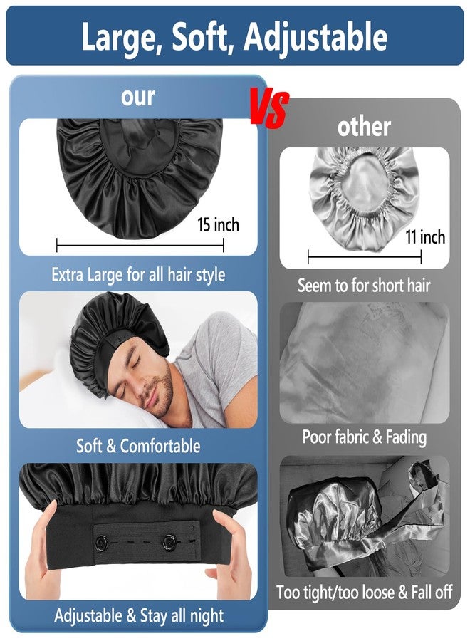 WINSTECK Silk Bonnets for Men, Satin Bonnet for Sleeping, Adjustable Hem & Double Layer, Large Sleep Bonnet for Curly Hair Braids Stay on All Night (Black) - Image 5