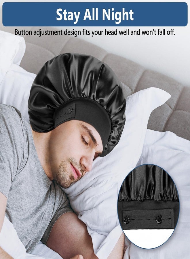 WINSTECK Silk Bonnets for Men, Satin Bonnet for Sleeping, Adjustable Hem & Double Layer, Large Sleep Bonnet for Curly Hair Braids Stay on All Night (Black) - Image 3