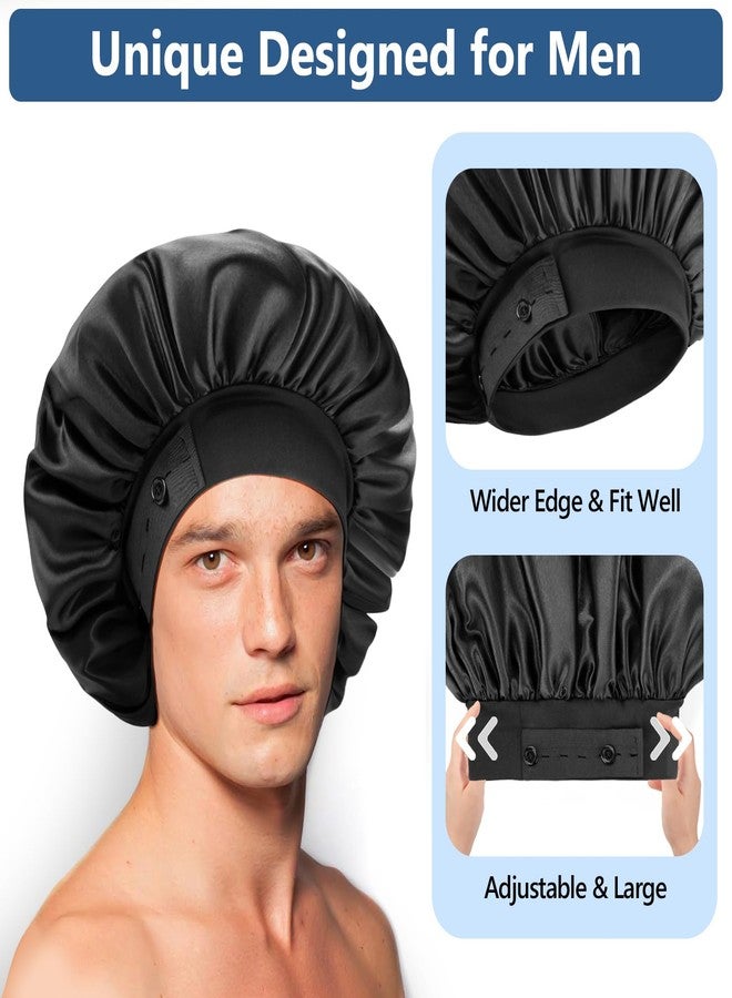 WINSTECK Silk Bonnets for Men, Satin Bonnet for Sleeping, Adjustable Hem & Double Layer, Large Sleep Bonnet for Curly Hair Braids Stay on All Night (Black) - Image 4