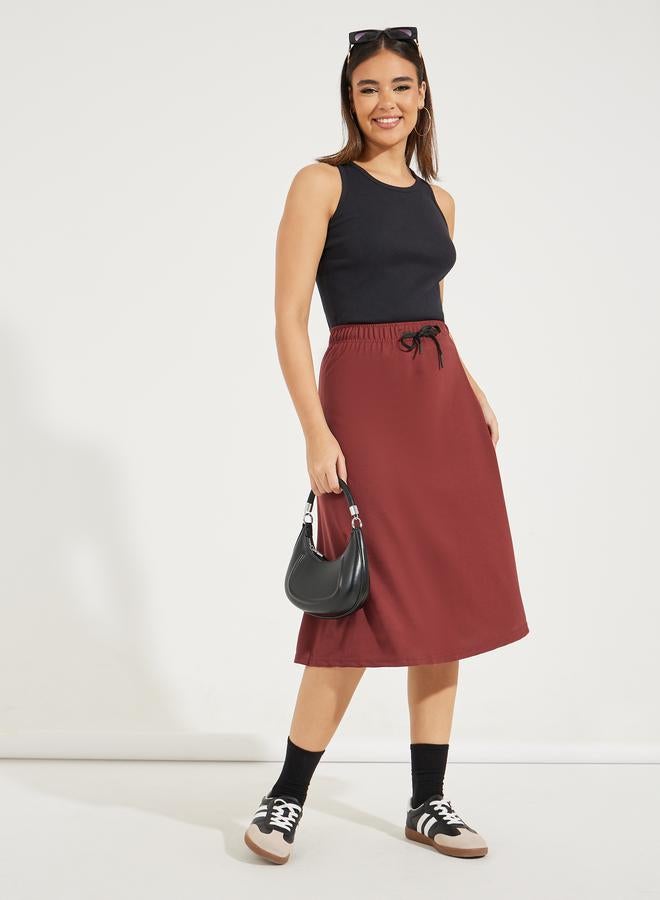 Styli Basic Knit Midi Skirt with Drawstring  - Image 1