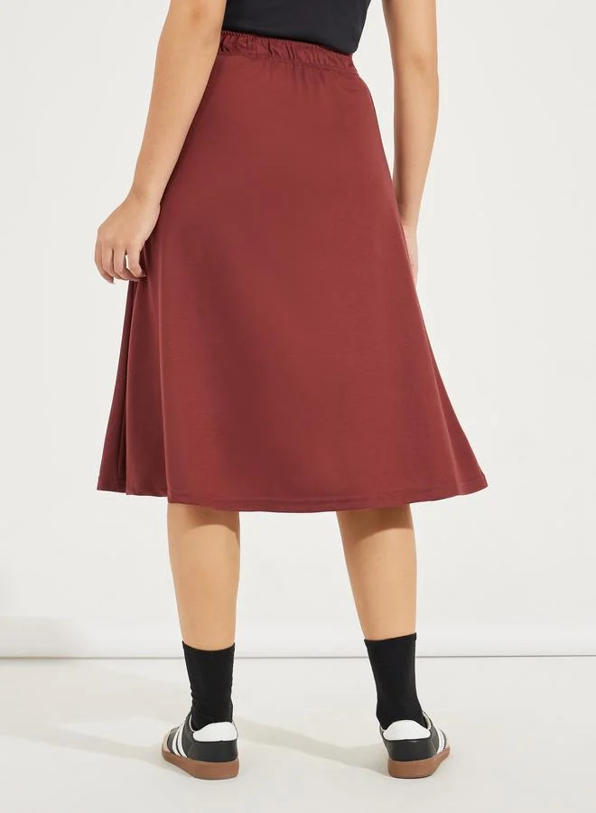 Styli Basic Knit Midi Skirt with Drawstring