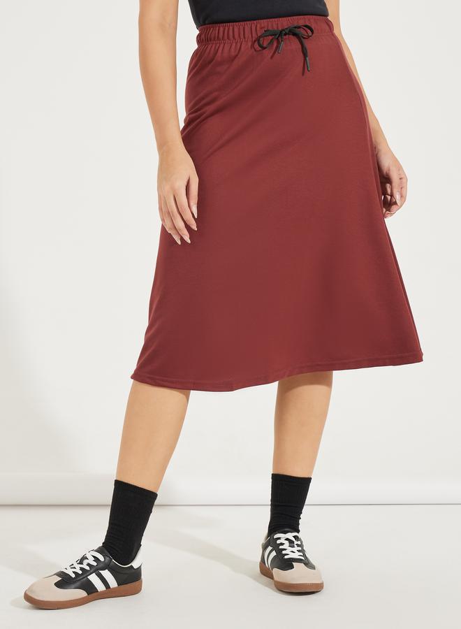 Styli Basic Knit Midi Skirt with Drawstring  - Image 2