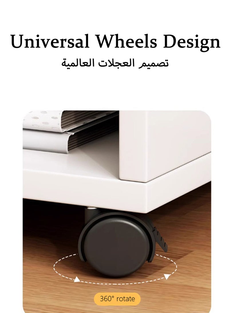 جورفنت طاولة سرير جانبية متحركة بعجلات | خزانة جانبية متحركة، عربة زاوية قهوة بعجلات قابلة للقفل ورفوف مفتوحة بثلاث طبقات لغرفة النوم/المكتب - Image 5