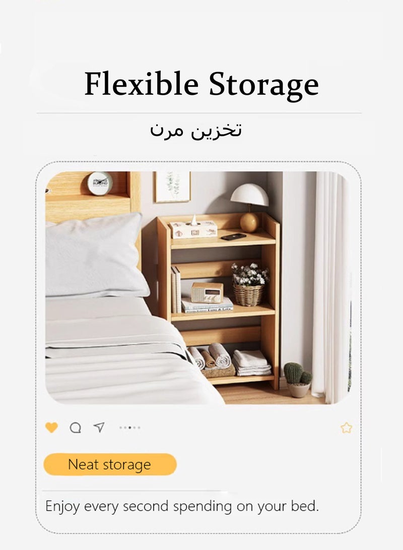 جورفنت طاولة سرير جانبية متحركة بعجلات | خزانة جانبية متحركة، عربة زاوية قهوة بعجلات قابلة للقفل ورفوف مفتوحة بثلاث طبقات لغرفة النوم/المكتب - Image 2