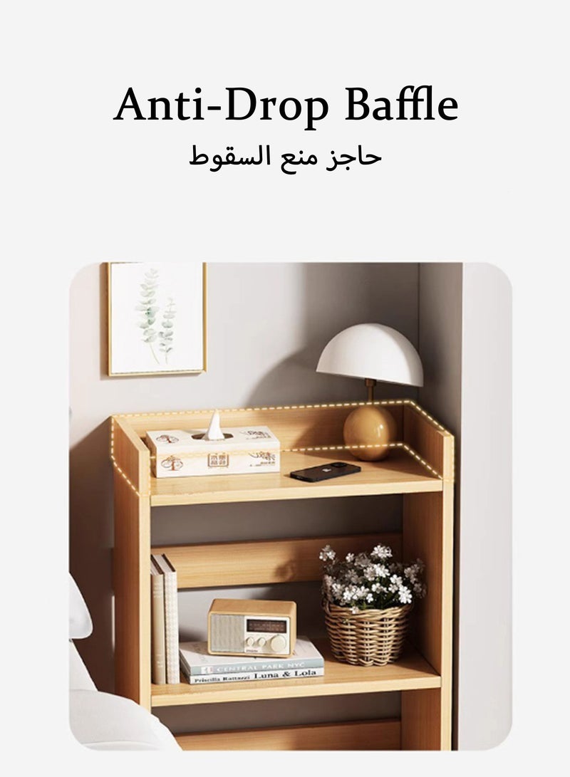 جورفنت طاولة سرير جانبية متحركة بعجلات | خزانة جانبية متحركة، عربة زاوية قهوة بعجلات قابلة للقفل ورفوف مفتوحة بثلاث طبقات لغرفة النوم/المكتب - Image 4