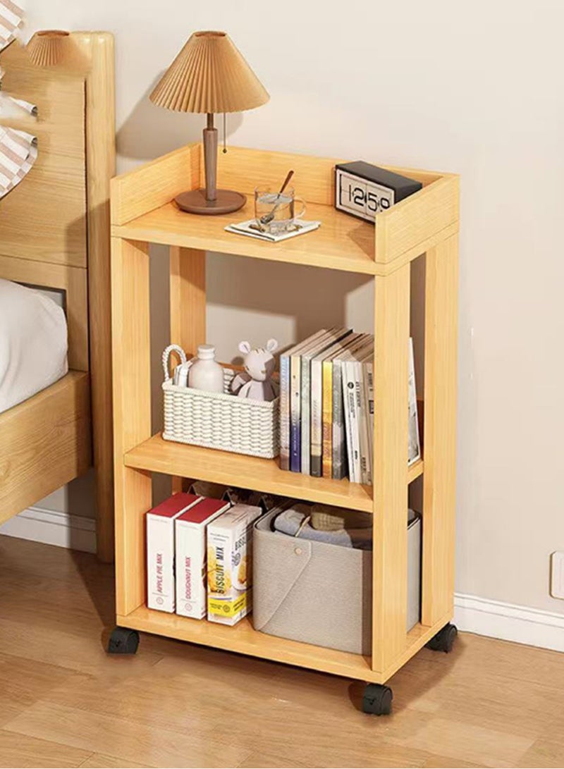 جورفنت طاولة سرير جانبية متحركة بعجلات | خزانة جانبية متحركة، عربة زاوية قهوة بعجلات قابلة للقفل ورفوف مفتوحة بثلاث طبقات لغرفة النوم/المكتب - Image 1