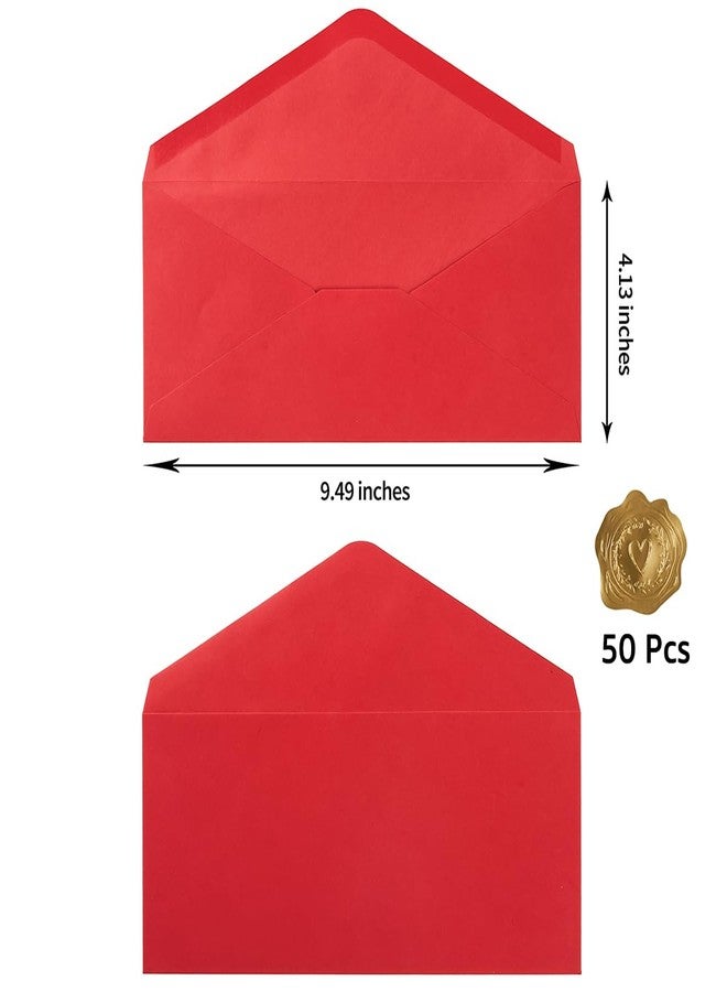 Wishop 50 Pack #10 Business Envelopes Standard V Flap Invoices Envelopes for Office Checks, Business Letterhead, Letter Mailing 4.13 x 9.49 Inches (Red) - Image 2
