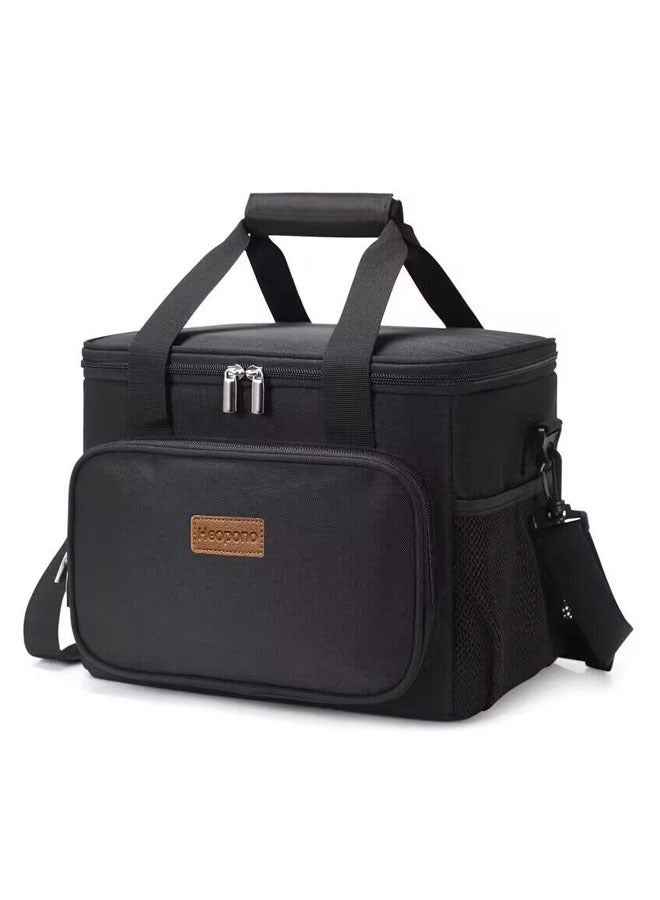 عربست حقيبة غداء معزولة للنساء/الرجال، قابلة لإعادة الاستخدام للعمل المكتبي والمدرسة والنزهات على الشاطئ، حقيبة تبريد مانعة للتسرب وقابلة للتجميد مع حزام كتف قابل للتعديل للأطفال/البالغين (كبيرة، سوداء) - Image 1