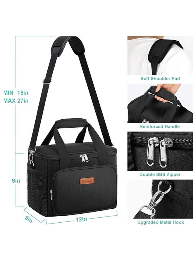 عربست حقيبة غداء معزولة للنساء/الرجال، قابلة لإعادة الاستخدام للعمل المكتبي والمدرسة والنزهات على الشاطئ، حقيبة تبريد مانعة للتسرب وقابلة للتجميد مع حزام كتف قابل للتعديل للأطفال/البالغين (كبيرة، سوداء) - Image 2