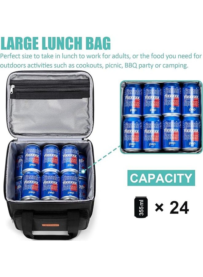 عربست حقيبة غداء معزولة للنساء/الرجال، قابلة لإعادة الاستخدام للعمل المكتبي والمدرسة والنزهات على الشاطئ، حقيبة تبريد مانعة للتسرب وقابلة للتجميد مع حزام كتف قابل للتعديل للأطفال/البالغين (كبيرة، سوداء) - Image 3