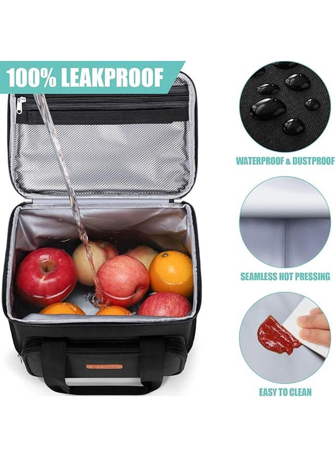 عربست حقيبة غداء معزولة للنساء/الرجال، قابلة لإعادة الاستخدام للعمل المكتبي والمدرسة والنزهات على الشاطئ، حقيبة تبريد مانعة للتسرب وقابلة للتجميد مع حزام كتف قابل للتعديل للأطفال/البالغين (كبيرة، سوداء) - Image 5