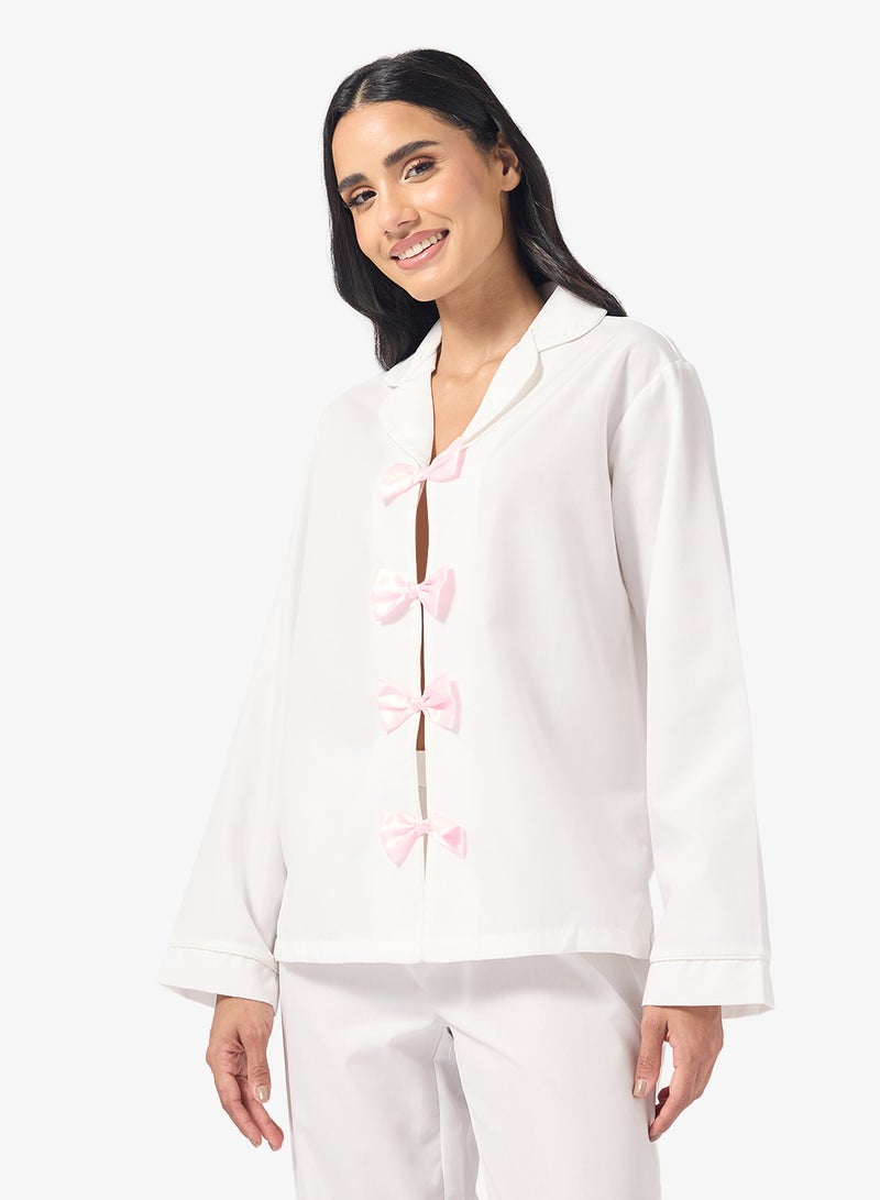 Ginger Resort Bow Detail Shirt & Pyjama Set - Image 3