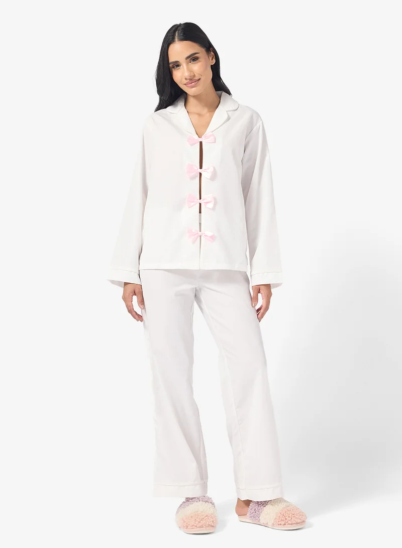 Ginger Resort Bow Detail Shirt & Pyjama Set