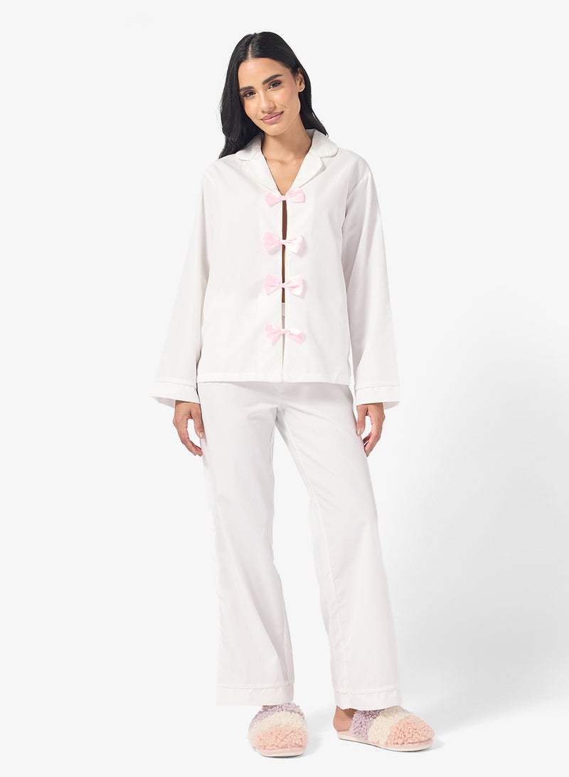 Ginger Resort Bow Detail Shirt & Pyjama Set - Image 1