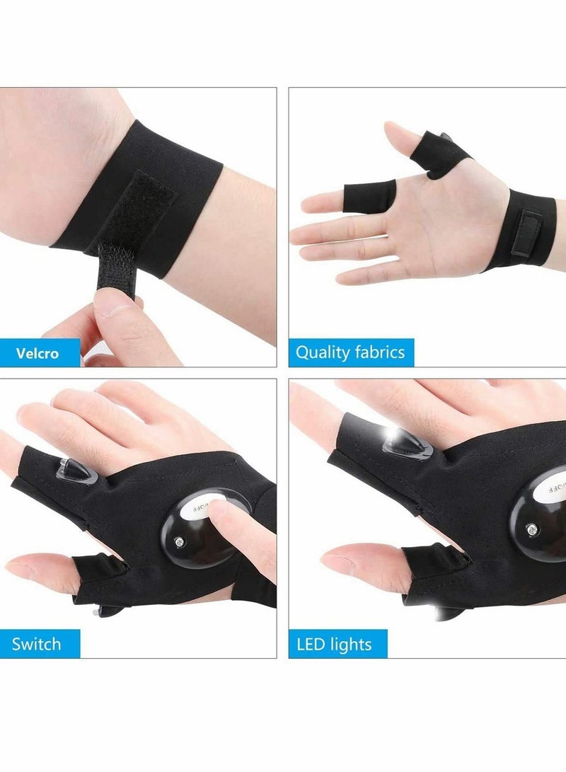 Excefore Outdoor Fishing Gloves, 2 LED Flashlight Gloves Fingerless Night Lighting Gloves, Magic Strap Thumb Index Finger Bicycle Glove for Hiking Camping Emergency Survival, 1 Pair - Image 5