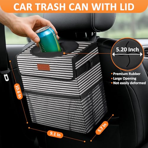 Vankor Car Trash Can for Car Cute, Bag Bin Hanging Waterproof Automotive Garbage Cans Leak Proof Vehicle Trash Can Stripe - Image 2