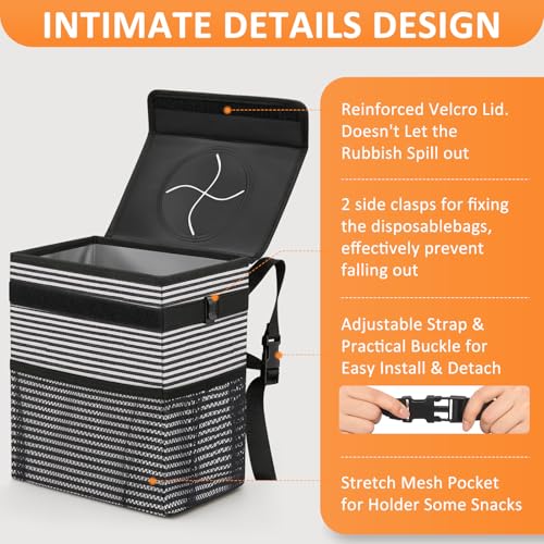 Vankor Car Trash Can for Car Cute, Bag Bin Hanging Waterproof Automotive Garbage Cans Leak Proof Vehicle Trash Can Stripe - Image 4