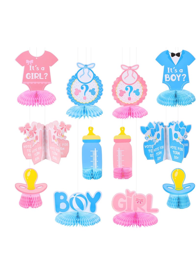 Excefore Honeycomb Table Centerpieces 3D Gender Reveal Hanging Decoration, 12 Pcs Baby Newborn Gender Reveal Party Supplies, He or She Boy or Girl Baby Shower Pregnancy Announcements Decor - Image 1