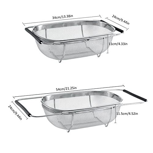 Fayby Over Sink Food Strainer Stainless Steel Kitchen Colander Fruit Vegetable Strainer Basket with Expandable Handle for Noodles Rice 1 Psc_Silver - Image 2