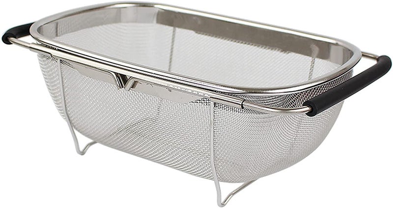 Fayby Over Sink Food Strainer Stainless Steel Kitchen Colander Fruit Vegetable Strainer Basket with Expandable Handle for Noodles Rice 1 Psc_Silver - Image 1