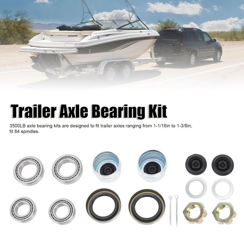 Trailer Axle Bearing Kit for 1 1 / 16in to 1 3 / 8in Axles, 3500lb Capacity, Low Noise, Durable Steel Alloy - Double Lip Seal Design, Complete 20 Piece Set for Reliable Towing - Image 3