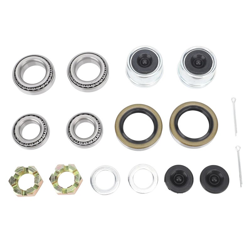 Trailer Axle Bearing Kit for 1 1 / 16in to 1 3 / 8in Axles, 3500lb Capacity, Low Noise, Durable Steel Alloy - Double Lip Seal Design, Complete 20 Piece Set for Reliable Towing - Image 1
