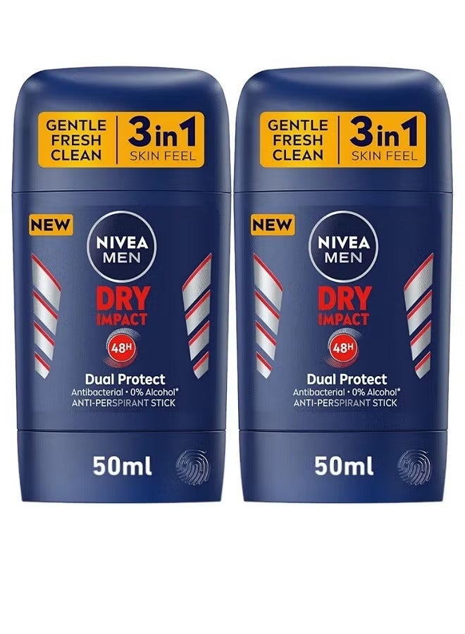Nivea Dry Impact deodorant stick for men, pack of 2 x 50 ml - lasts 48 hours (pack of 2) - Image 1