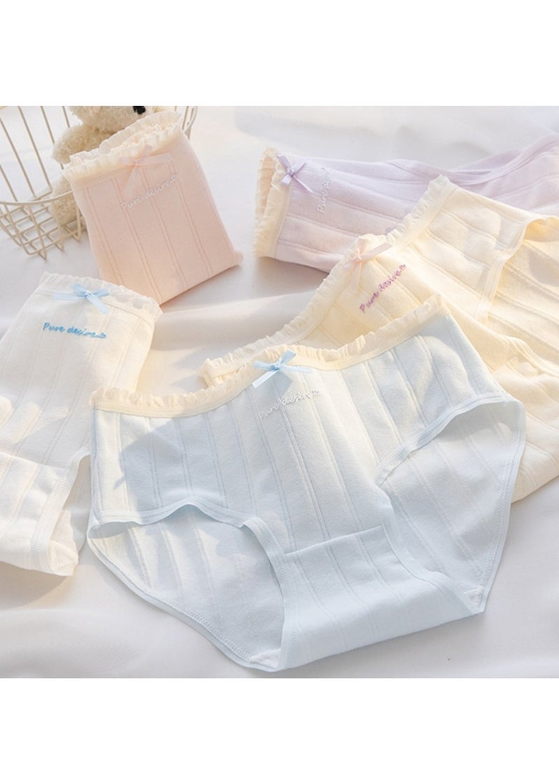 مجموعة من 5 ملابس داخلية قطنية أنيقة بخصر متوسط، ملابس داخلية مريحة وجيدة التهوية للفتيات - Image 1