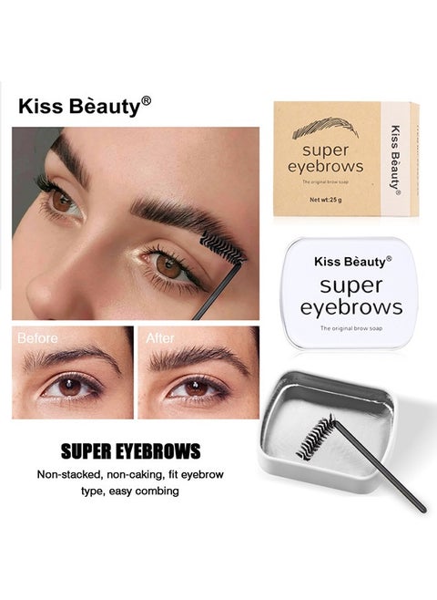 Super Eyebrows,3D Brows Styling Soap, Transparent Long-lasting Waterproof Eyebrow Shaping Gel Eyebrow Styling Pomade with Eyebrow Brushes for Natural Eyebrows 25g