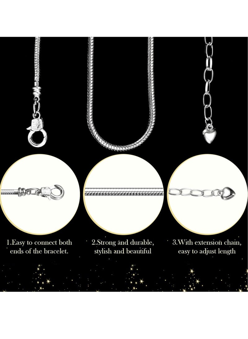 Adjustable Charm Bracelet, 27 Pieces Chain Charm Bracelet Jewelry Making Bracelet Chain with Heart Shape Lobster Clasp Adjustable Charm Chain Bracelet for Women DIY Jewelry Crafts Supplies (Silver) - Image 3