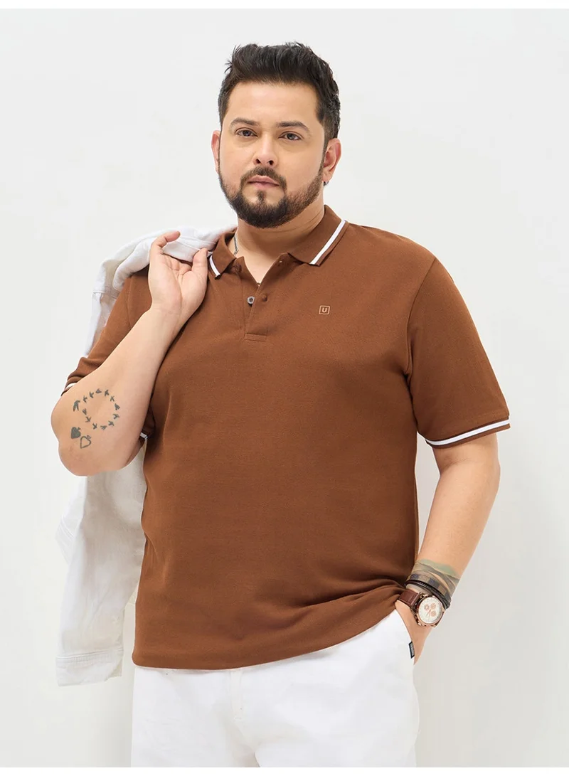 Urbano Plus Men's Chocolare Brown Solid Regular Fit Half Sleeve Cotton Polo T-Shirt