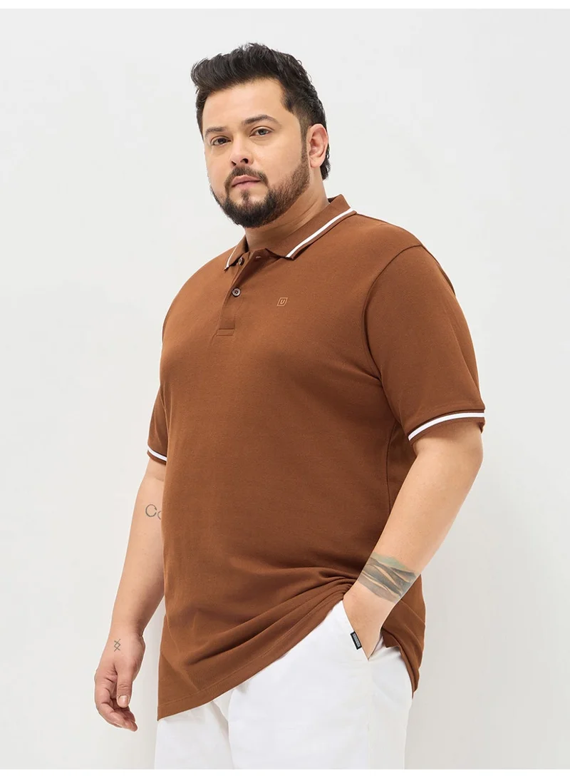 Urbano Fashion  Urbano Plus Men's Chocolare Brown Solid Regular Fit Half Sleeve Cotton Polo T-Shirt  | Best Price UAE