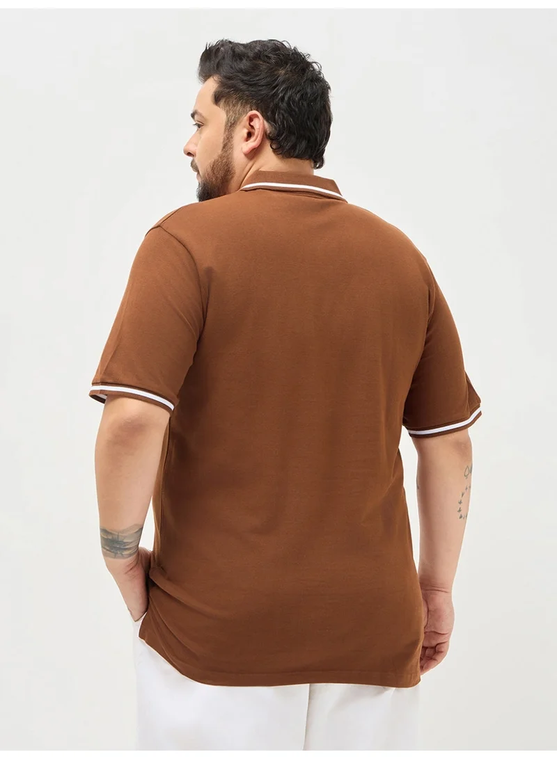 Urbano Fashion  Urbano Plus Men's Chocolare Brown Solid Regular Fit Half Sleeve Cotton Polo T-Shirt  | Best Price UAE