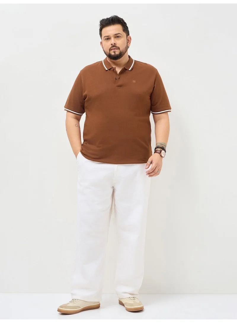 Urbano Fashion  Urbano Plus Men's Chocolare Brown Solid Regular Fit Half Sleeve Cotton Polo T-Shirt  | Best Price UAE