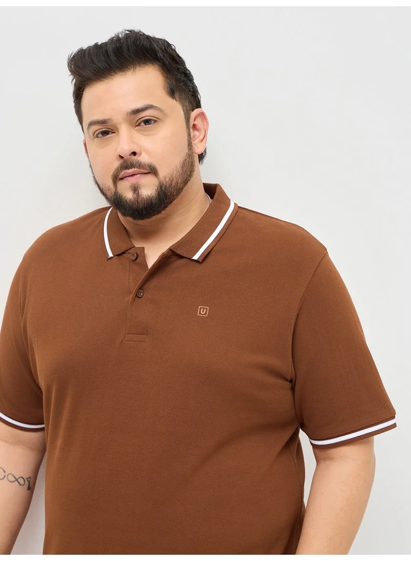 Urbano Fashion  Urbano Plus Men's Chocolare Brown Solid Regular Fit Half Sleeve Cotton Polo T-Shirt  | Best Price UAE