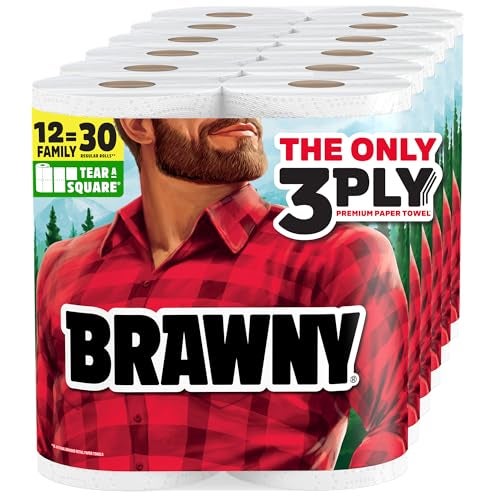 Brawny TearASquare 3Ply Paper Towels 12 XL Family Rolls 30 Regular Rolls Strong Absorbent and Durable with 3 Sheet Sizes Quarter Half Full - Image 1