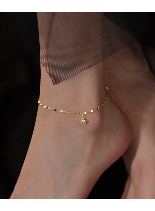 925 Silver Transfer Bead Ankle Chain With A Free Packaging Box - Fashionable, Exquisite, Dating, Gift Giving,  Summer Beach Foot Chain Ankle Jewelry for Her #Gold - Image 1