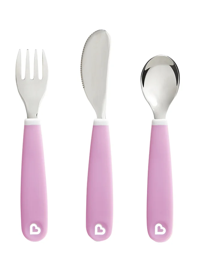 مونشكين Splash Toddler Cutlery Set Fork, Knife & Spoon, Purple