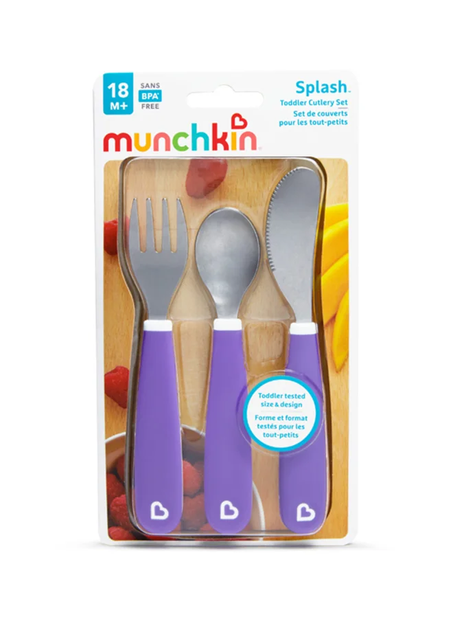 مونشكين Splash Toddler Cutlery Set Fork, Knife & Spoon, Purple