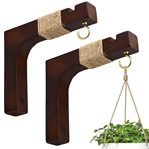 Micovay Plant Hanger Hooks for Indoor Hanging Plants, 2 Pack Rustic Farmhouse Wooden Hanging Basket Wall Bracket Plant Hooks for Indoor Outdoor Flower Pots Lanterns Wind Chime Balcony Light Garden Decoration - Image 1
