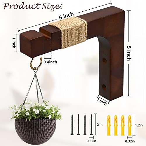 Micovay Plant Hanger Hooks for Indoor Hanging Plants, 2 Pack Rustic Farmhouse Wooden Hanging Basket Wall Bracket Plant Hooks for Indoor Outdoor Flower Pots Lanterns Wind Chime Balcony Light Garden Decoration - Image 2