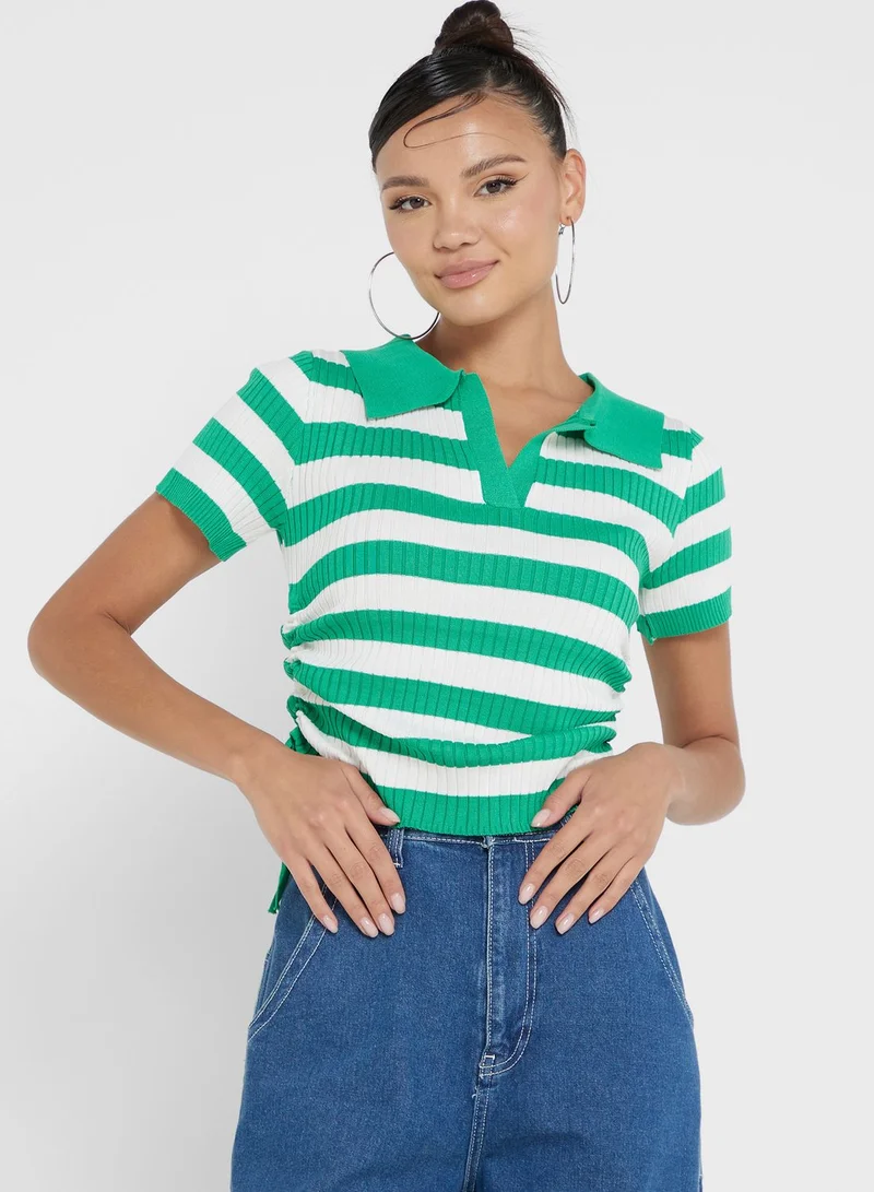 Ginger Polo Neck Stripe Tshirt