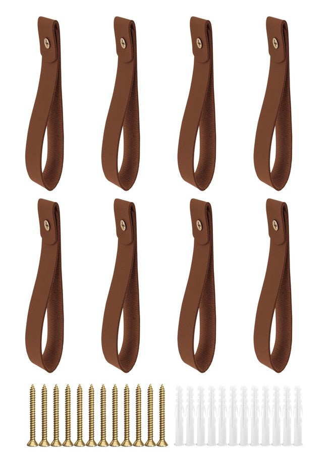 AddGrace 8 PCS Leather Curtain Rod Holder, PU Leather Curtain Rod Holders for Hanging Towel, Decorative Wall Hooks, Wall Mounted Loop for Oars 9.8" Dark Coffee - Image 1