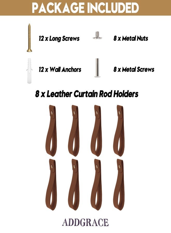 AddGrace 8 PCS Leather Curtain Rod Holder, PU Leather Curtain Rod Holders for Hanging Towel, Decorative Wall Hooks, Wall Mounted Loop for Oars 9.8" Dark Coffee - Image 4